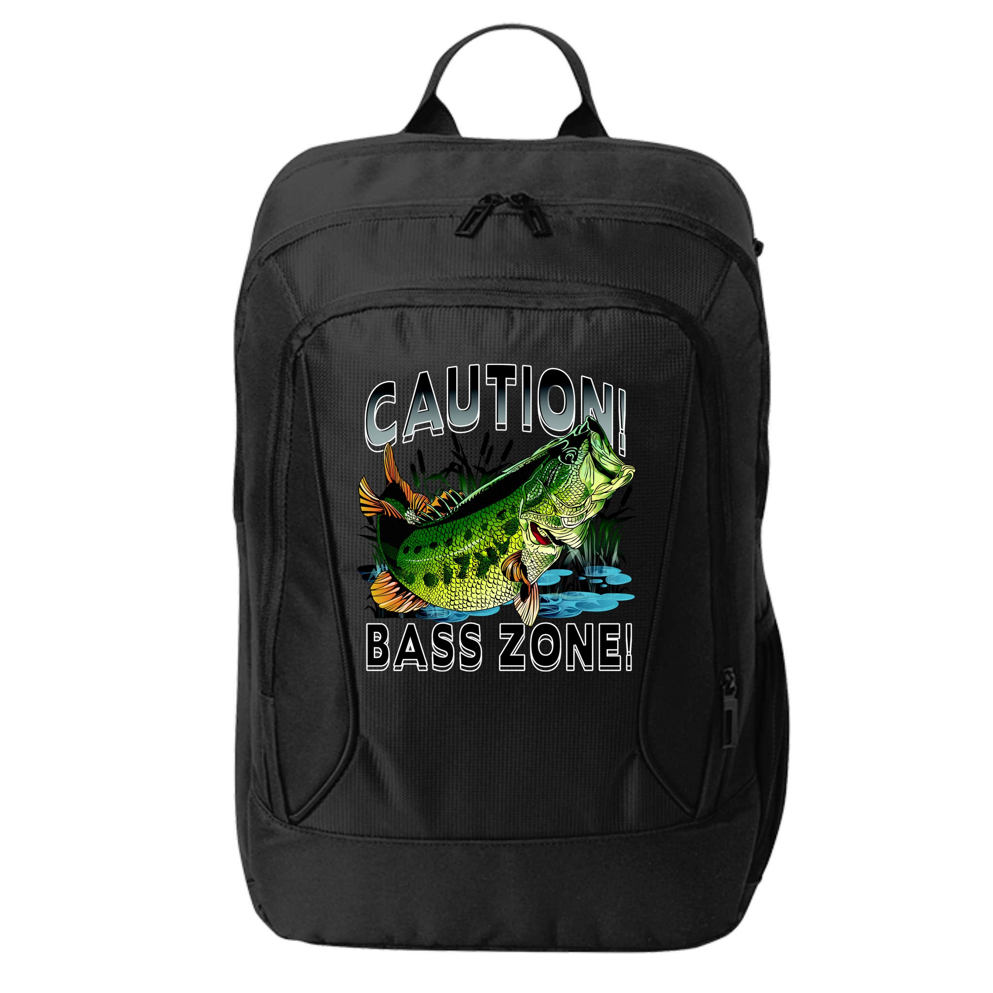 Caution Bass Zone Fishing City Backpack