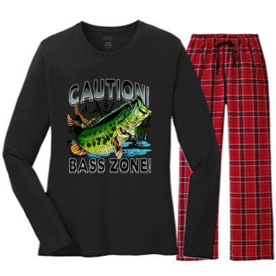 Caution Bass Zone Fishing Women's Long Sleeve Flannel Pajama Set 