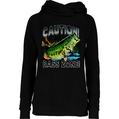 Caution Bass Zone Fishing Womens Funnel Neck Pullover Hood