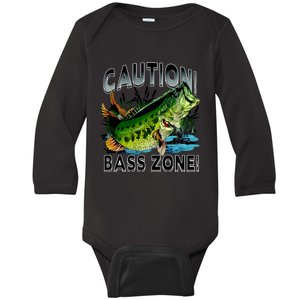 Caution Bass Zone Fishing Baby Long Sleeve Bodysuit