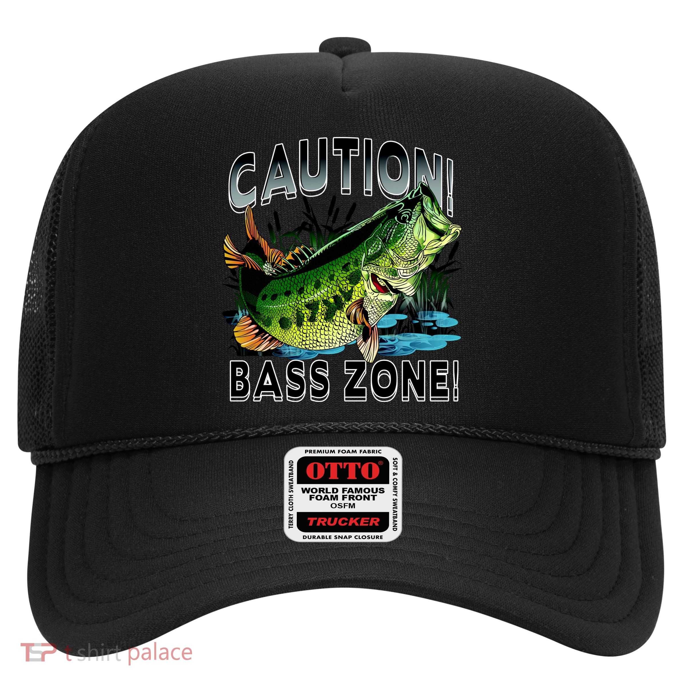 Caution Bass Zone Fishing Trucker Hat