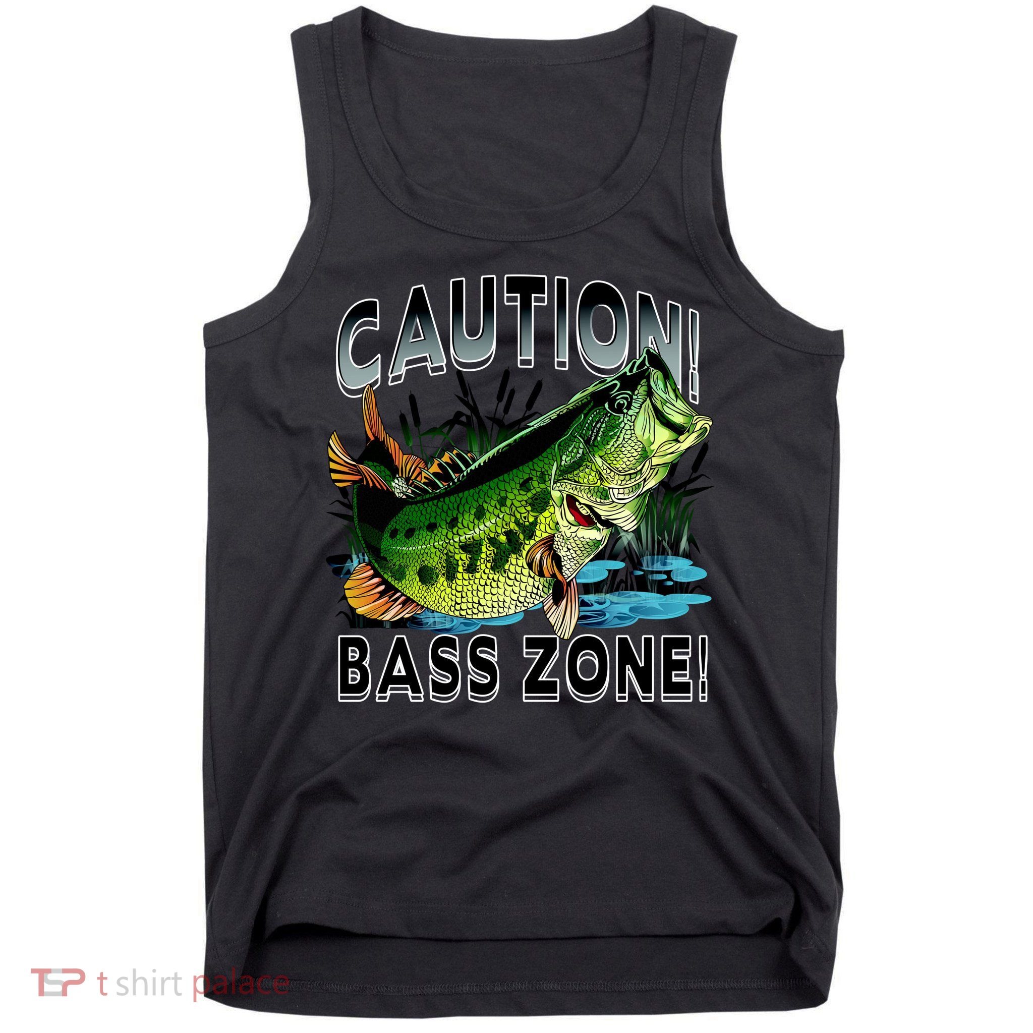 Caution Bass Zone Fishing Tank Top
