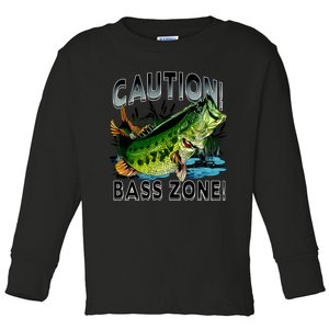 Caution Bass Zone Fishing Toddler Long Sleeve Shirt