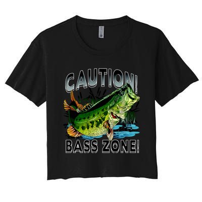 Caution Bass Zone Fishing Women's Crop Top Tee