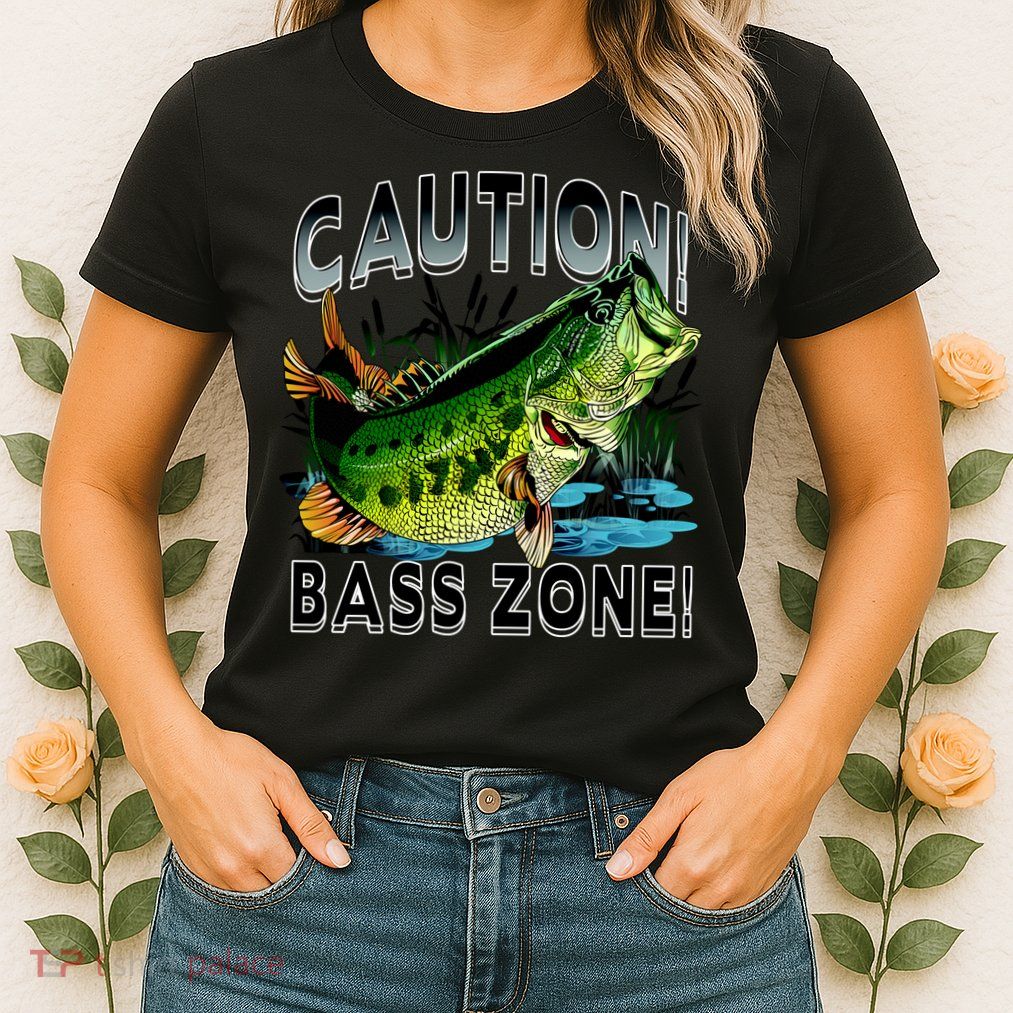 Caution Bass Zone Fishing Womens T-Shirt