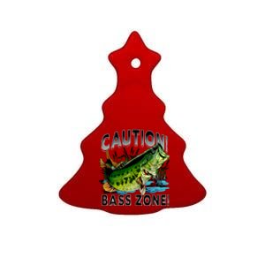 Caution Bass Zone Fishing Ceramic Tree Ornament