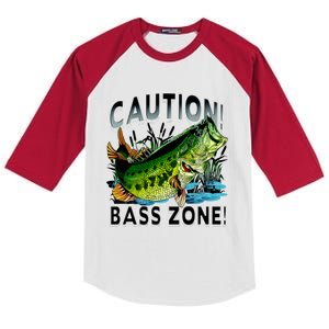 Caution Bass Zone Fishing Kids Colorblock Raglan Jersey