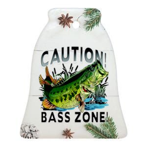 Caution Bass Zone Fishing Ceramic Bell Ornament