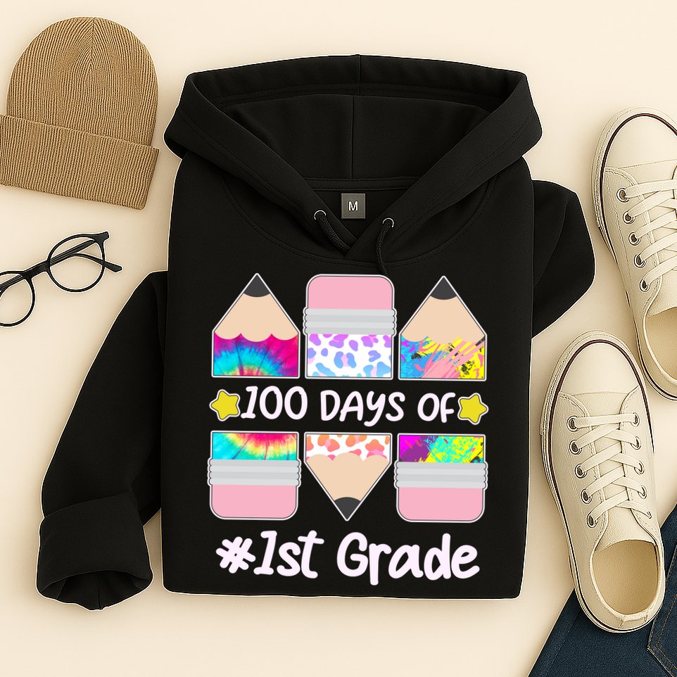 Cute Colorful 100 Days Of 1st Grade Hoodie