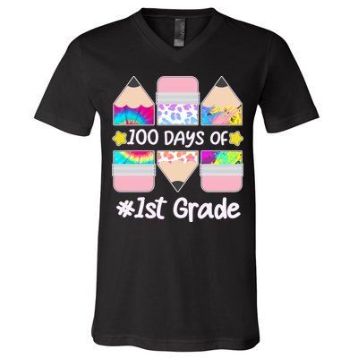 Cute Colorful 100 Days Of 1st Grade V-Neck T-Shirt