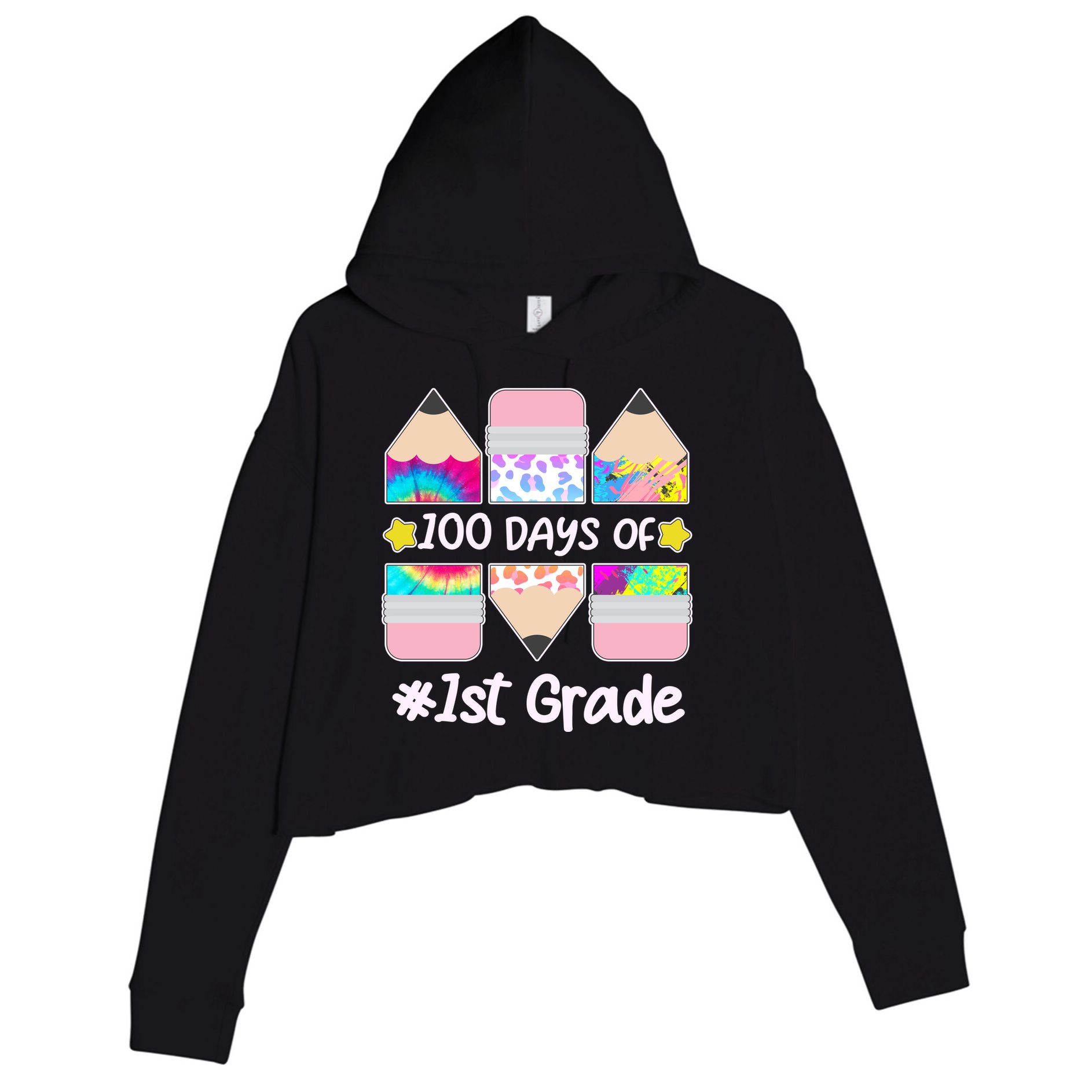 Cute Colorful 100 Days Of 1st Grade Crop Fleece Hoodie