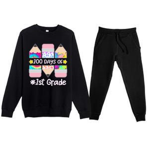 Cute Colorful 100 Days Of 1st Grade Premium Crewneck Sweatsuit Set