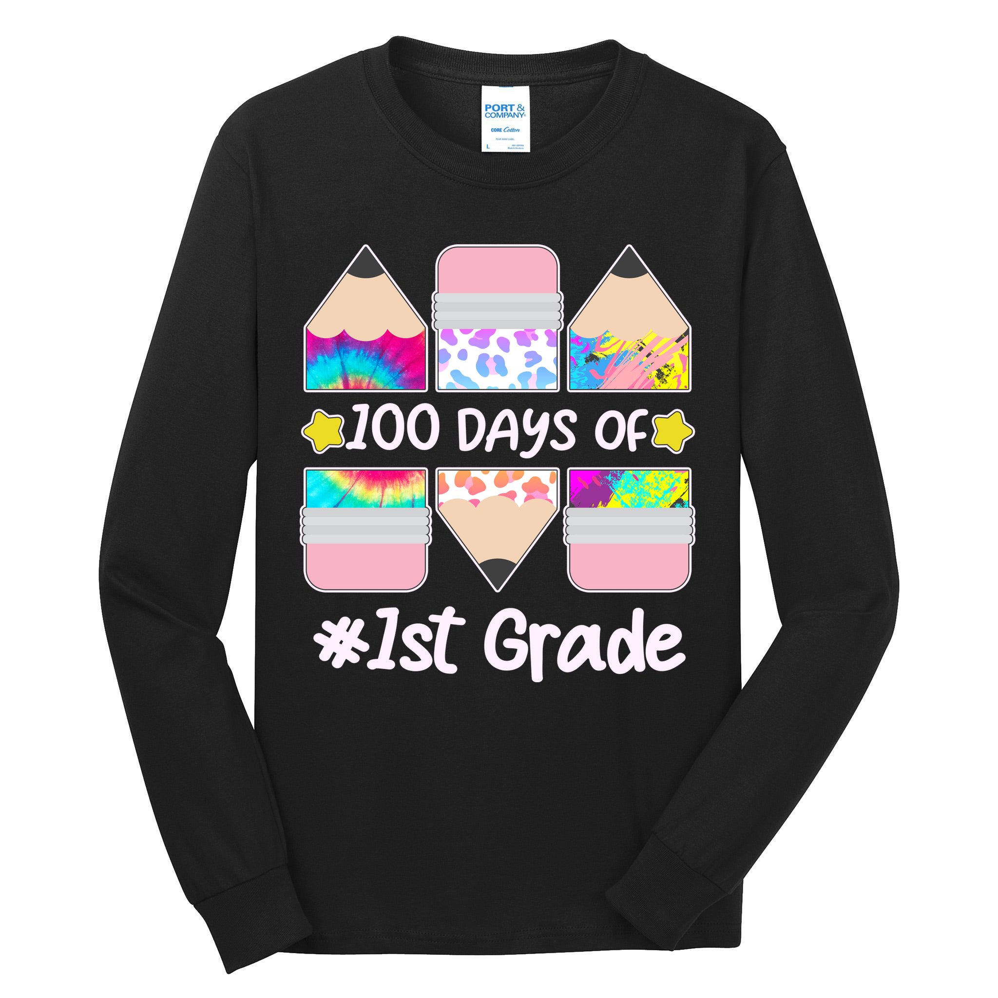 Cute Colorful 100 Days Of 1st Grade Tall Long Sleeve T-Shirt