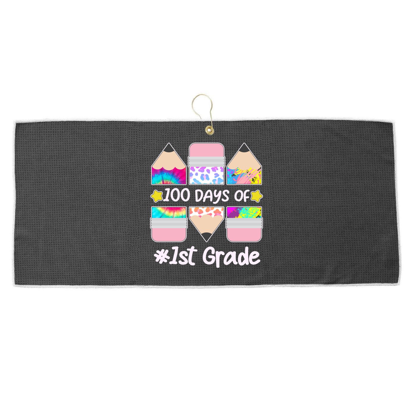 Cute Colorful 100 Days Of 1st Grade Large Microfiber Waffle Golf Towel