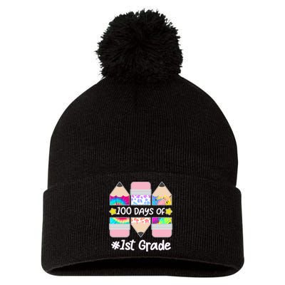 Cute Colorful 100 Days Of 1st Grade Pom Pom 12in Knit Beanie