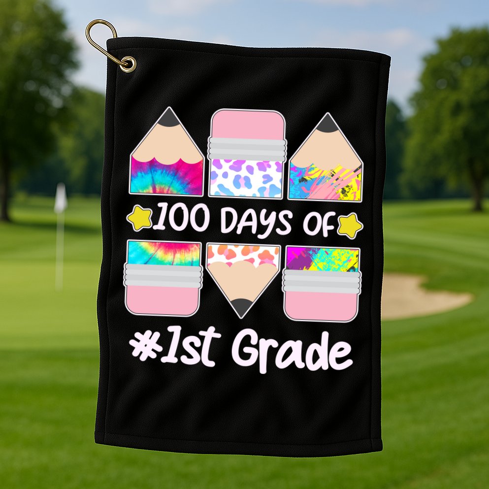 Cute Colorful 100 Days Of 1st Grade Golf Towel