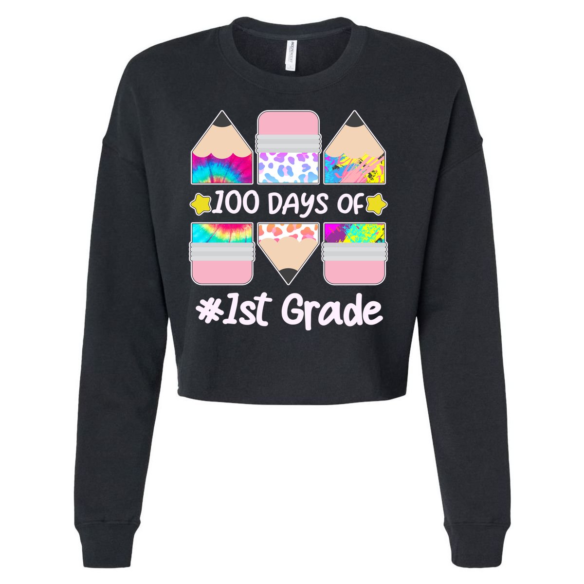 Cute Colorful 100 Days Of 1st Grade Cropped Pullover Crew