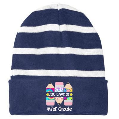 Cute Colorful 100 Days Of 1st Grade Striped Beanie with Solid Band