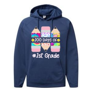 Cute Colorful 100 Days Of 1st Grade Performance Fleece Hoodie