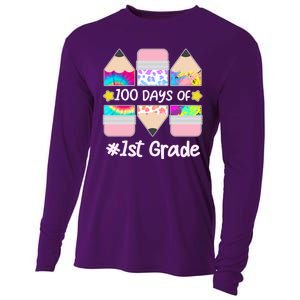 Cute Colorful 100 Days Of 1st Grade Cooling Performance Long Sleeve Crew