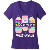 Cute Colorful 100 Days Of 1st Grade Women's V-Neck T-Shirt