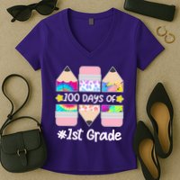 Cute Colorful 100 Days Of 1st Grade Women's V-Neck T-Shirt