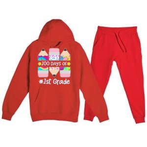 Cute Colorful 100 Days Of 1st Grade Premium Hooded Sweatsuit Set