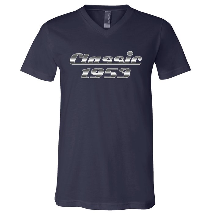 Classic Chrome 1953 70th Birthday V-Neck T-Shirt