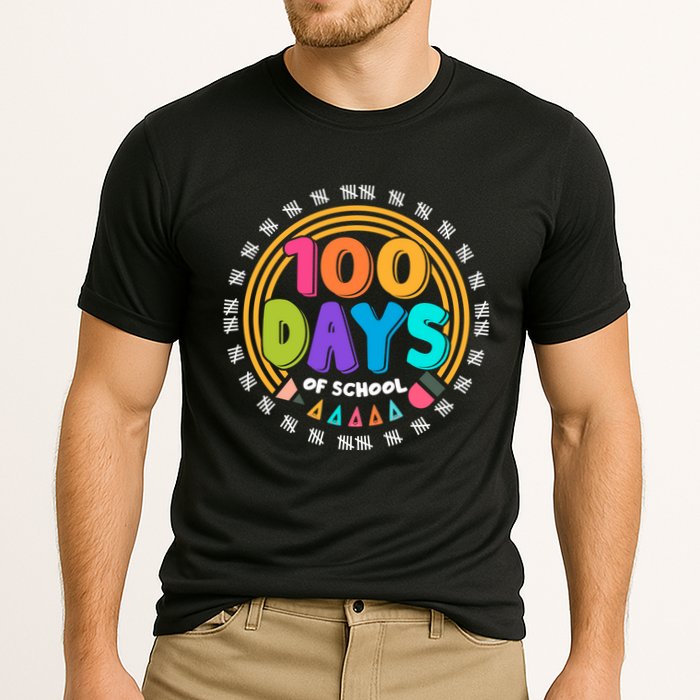 Cute Cool 100 Days Of School Pencil Emblem Cooling Performance Crew T-Shirt