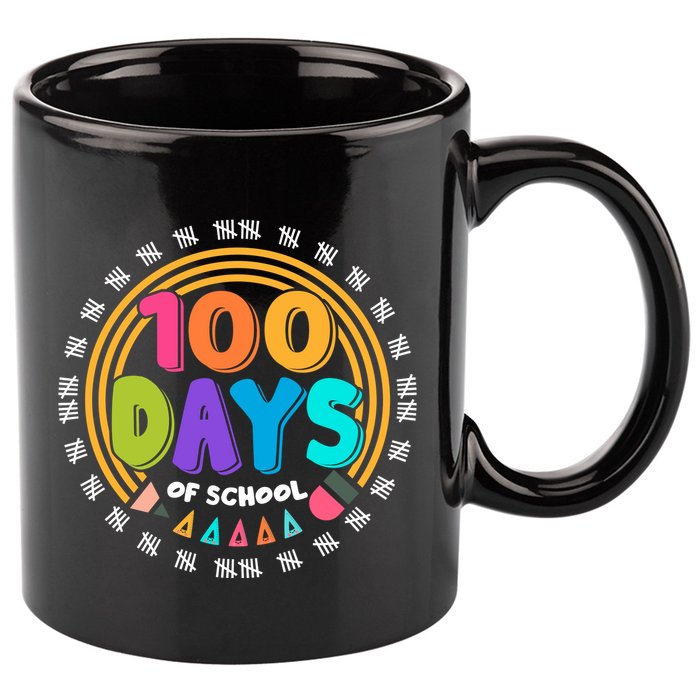 Cute Cool 100 Days Of School Pencil Emblem 11oz C Handle Ceramic Mug