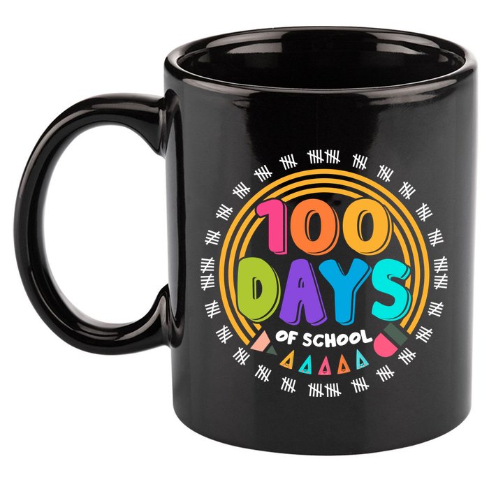 Cute Cool 100 Days Of School Pencil Emblem 11oz C Handle Ceramic Mug