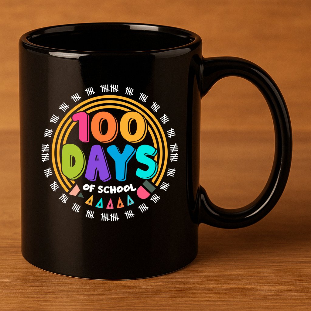 Cute Cool 100 Days Of School Pencil Emblem 11oz C Handle Ceramic Mug