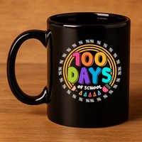Cute Cool 100 Days Of School Pencil Emblem 11oz C Handle Ceramic Mug