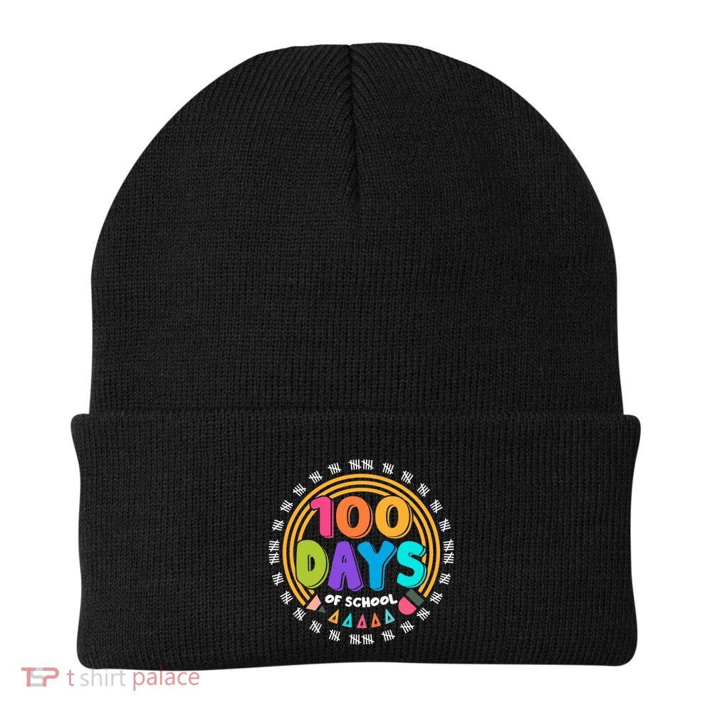 Cute Cool 100 Days Of School Pencil Emblem Beanie