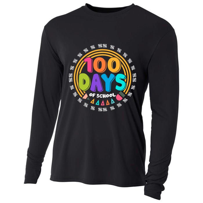 Cute Cool 100 Days Of School Pencil Emblem Cooling Performance Long Sleeve Crew