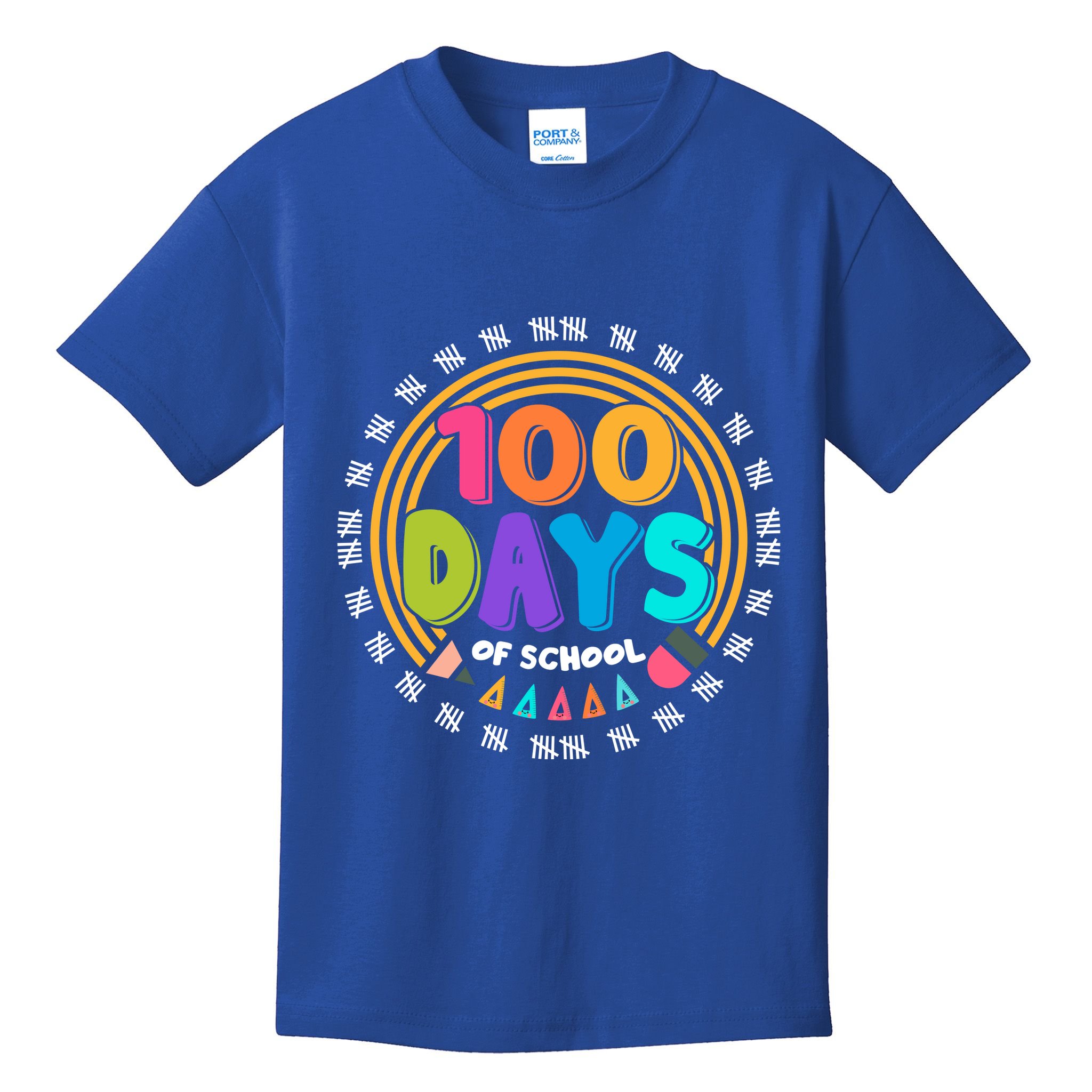 Cute Cool 100 Days Of School Pencil Emblem Kids T-Shirt