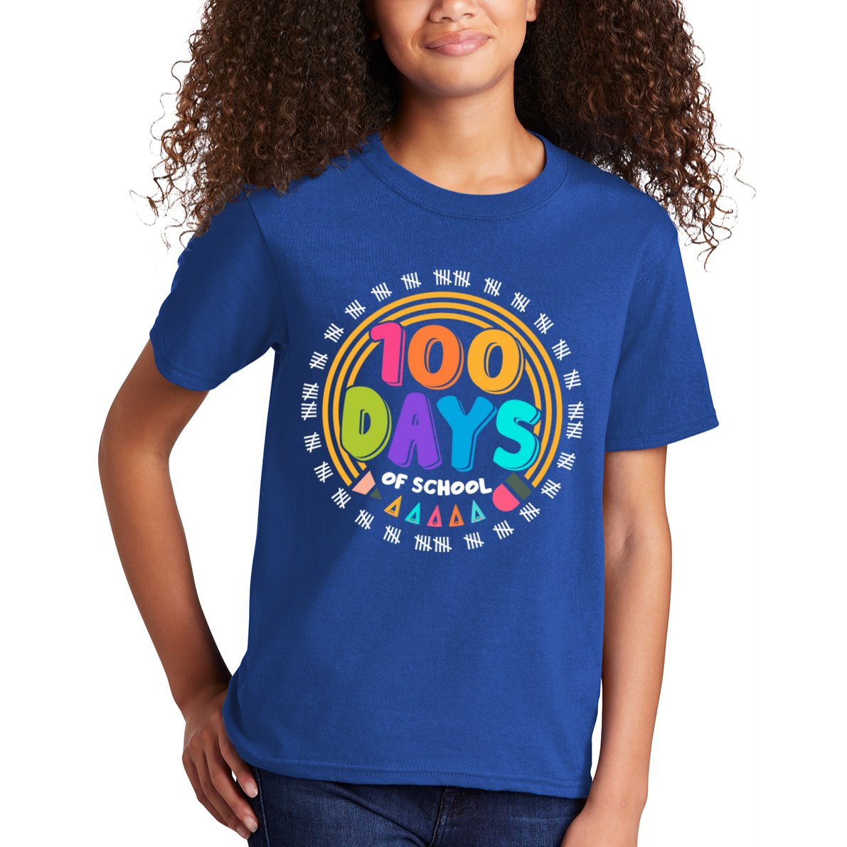 Cute Cool 100 Days Of School Pencil Emblem Kids T-Shirt