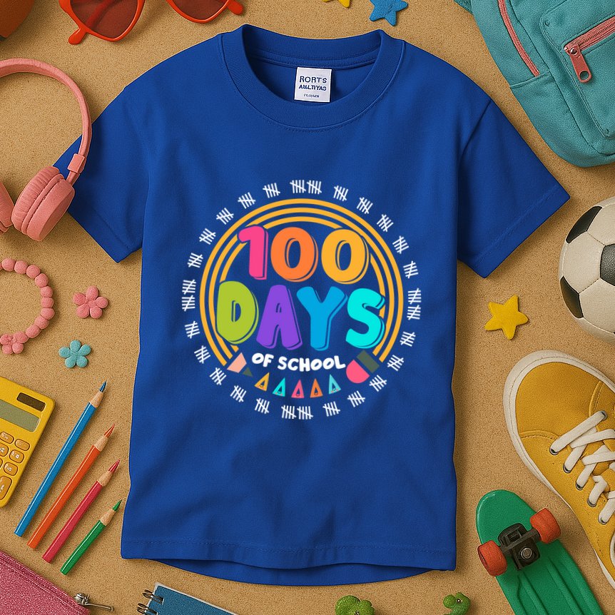 Cute Cool 100 Days Of School Pencil Emblem Kids T-Shirt