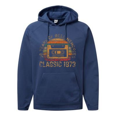 Cassette Classic 1973 Retro 50th Birthday Gifts 50 Year Old Performance Fleece Hoodie