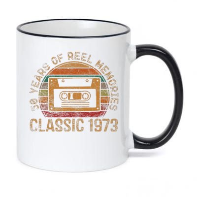 Cassette Classic 1973 Retro 50th Birthday Gifts 50 Year Old 11oz Black Color Changing Mug