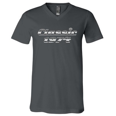 Classic Chrome 1974 50th Birthday V-Neck T-Shirt