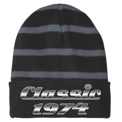 Classic Chrome 1974 50th Birthday Striped Beanie with Solid Band