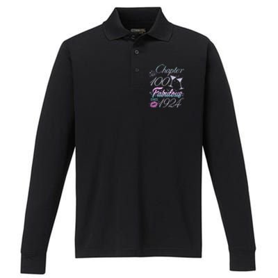 Cute Chapter 100th Birthday Fabulous Since 1924 Performance Long Sleeve Polo