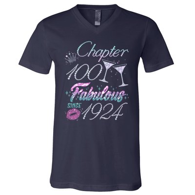 Cute Chapter 100th Birthday Fabulous Since 1924 V-Neck T-Shirt