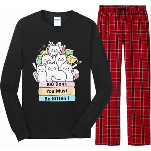 Cute Cat 100 Days You Must Be Kitten 100th Day Of School Long Sleeve Pajama Set