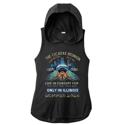 Cicada Concert 2024 Illinois Cicada Broods Ladies PosiCharge Tri-Blend Wicking Draft Hoodie Tank