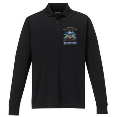 Cicada Concert 2024 Illinois Cicada Broods Performance Long Sleeve Polo