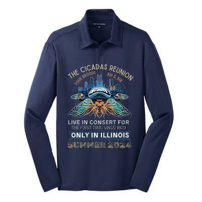 Cicada Concert 2024 Illinois Cicada Broods Silk Touch Performance Long Sleeve Polo