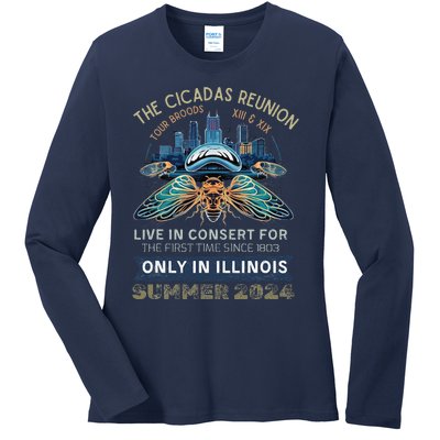 Cicada Concert 2024 Illinois Cicada Broods Ladies Long Sleeve Shirt