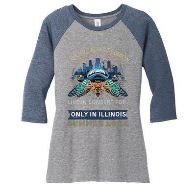 Cicada Concert 2024 Illinois Cicada Broods Women's Tri-Blend 3/4-Sleeve Raglan Shirt